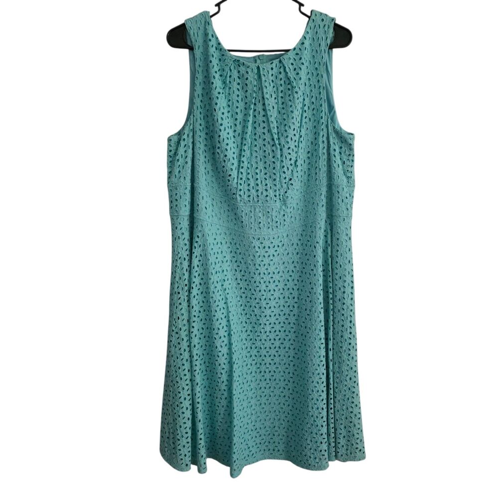 Dressbarn Eyelet Lace Dress Fit Flare Sleeveless Cottagecore Aqua Teal Size 20